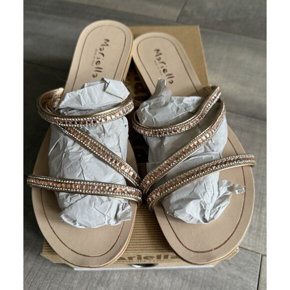 Mariella Sandals Made In Italy, Rose Gold Size 9.5M Strappy Blingy Pink Gorgeous - Picture 1 of 6